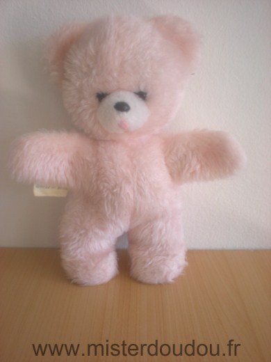 Boulgom Ours Rose en peluche billes noires pour les yeux - Très bon état