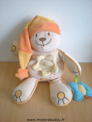 Chicco Ours Beige jaune orange papillon bleu - Très bon état
