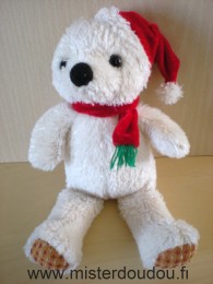 Cobico Ours Blanc bonnet rouge écharpe rouge velour - Très bon état