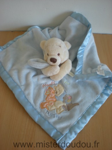 Ours Winnie couverture bleu liseret satin bleu Disney