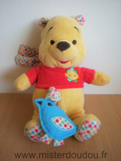 Ours Winnie jaune rouge musical avec oiseau bleu Disney