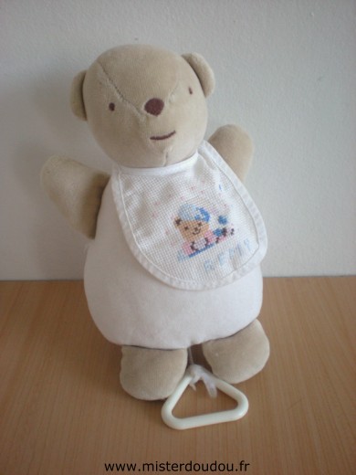 Ours Blanc beige bavoir déjà brodé (ours + remy) Dmc