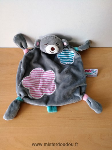 Dodo d amour Ours Gris fleurs rose blanc bleu blanc - Très bon état