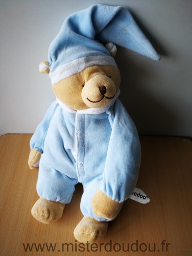 Doodoo Ours Beige bleu bonnet bleu - Très bon état