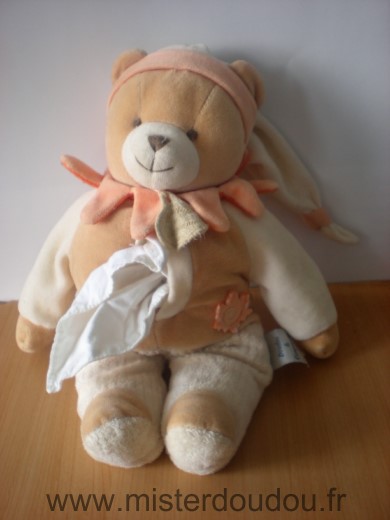 Ours Beige orange mouchoir blanc Doudou et compagnie