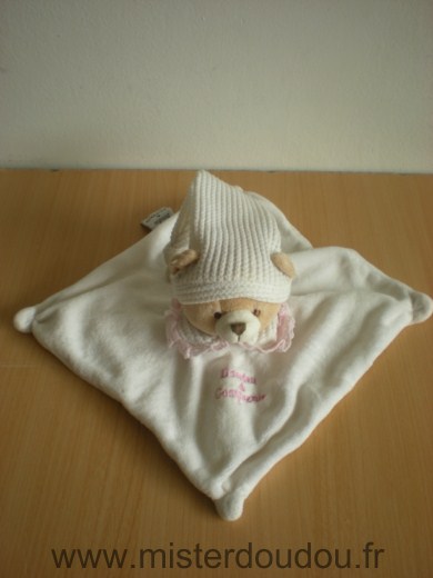 Ours Blan c col dentelle rose Doudou et compagnie