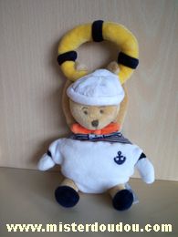 Ours Blanc beige rayé marine blanc et bouee jaune Doudou et compagnie