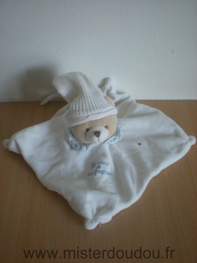Ours Blanc col dentelle bleue Doudou et compagnie