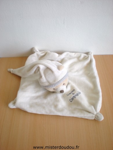 Ours Blanc liseret bonnet gris Doudou et compagnie