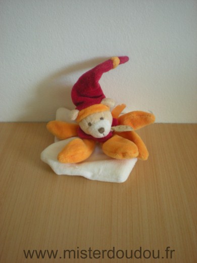 Ours Blanc orange bonnet rouge Doudou et compagnie
