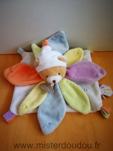 Ours Blanc petales de couleurs Doudou et compagnie