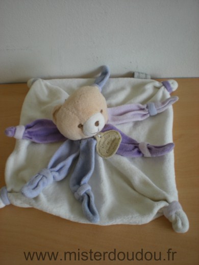 Ours Blanc petales mauves Doudou et compagnie