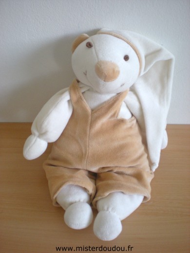 Ours Blanc salopette marron Doudou et compagnie