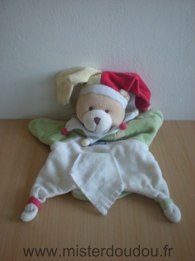 Ours Blanc vert touge jaune Doudou et compagnie