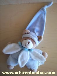 Ours Bleu blanc bonnet mauve Doudou et compagnie