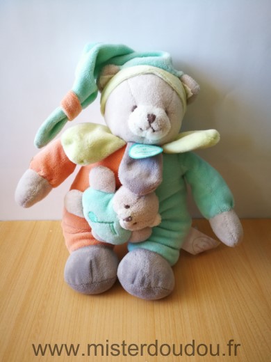 Doudou et compagnie Ours Bleu orange gris - Très bon état