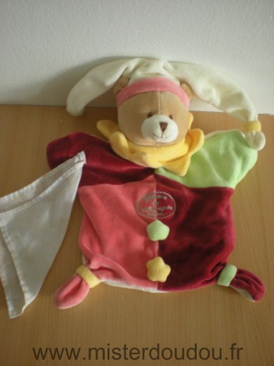 Ours Bordeau vert balnc col jaune mouchoir blanc Doudou et compagnie