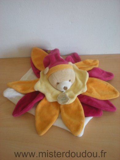 Ours Collector blanc fleur orange rouge Doudou et compagnie