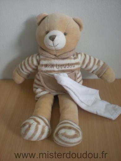 Ours Ecru beige mouchoir blanc Doudou et compagnie