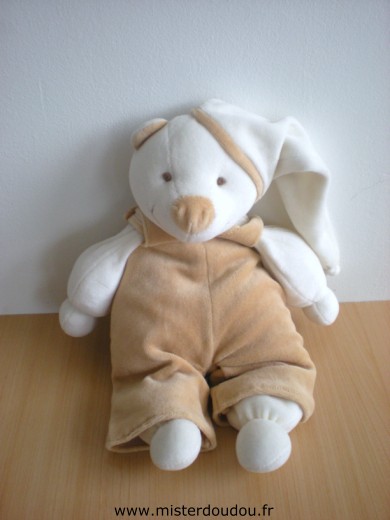 Ours Fripon blanc salopette marron Doudou et compagnie