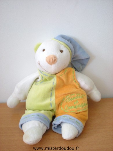 Ours Fripon salopette orange vert Doudou et compagnie