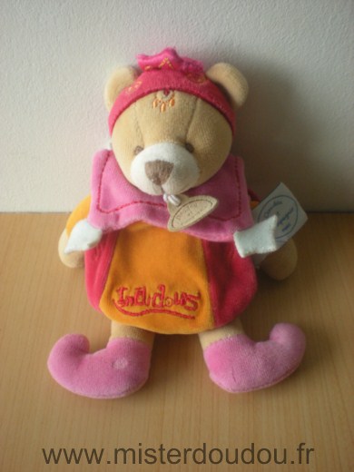 Ours Indidous princesse orange rose Doudou et compagnie