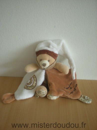 Ours Marron blanc petales spirale tissus fleurs Doudou et compagnie