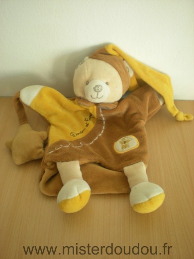 Doudou et compagnie Ours Marron bonnet jaune bonhomme pain d épice - Très bon état
