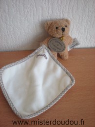 Ours Marron mouchoir écru brodé doudou Doudou et compagnie