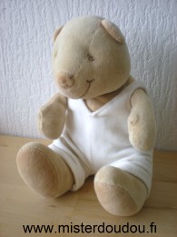 Ours Marron salopette blanche Doudou et compagnie