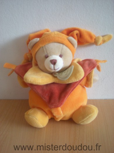 Doudou et compagnie Ours Orange jaune marron canelle - Très bon état