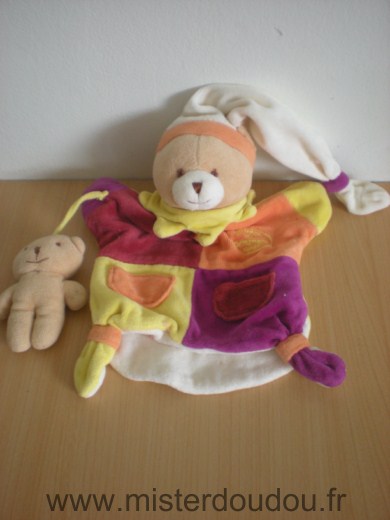 Ours Orange jaune rouge violet tenant bébé ours Doudou et compagnie