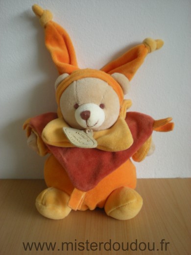 Doudou et compagnie Ours Orange rouge jaune canelle - Très bon état
