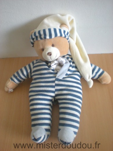 Ours Rayé blanc bleu Doudou et compagnie