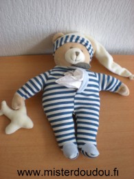 Ours Rayé bleu blanc bonnet blanc avion blanc Doudou et compagnie