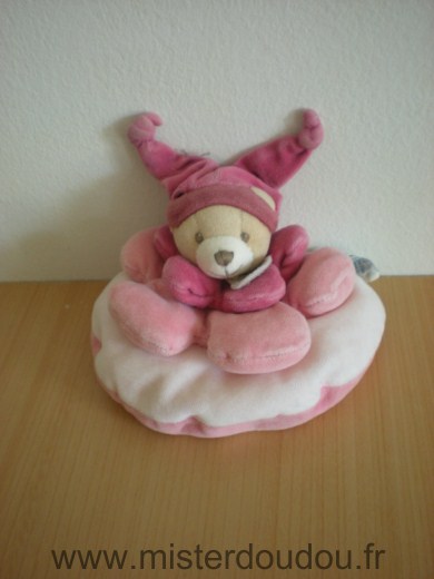 Doudou et compagnie Ours Rose mini carambole petales roses - Très bon état