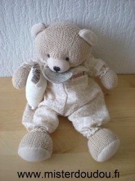 Ours Tricot marron coussin ecru habit tissus marron Doudou et compagnie