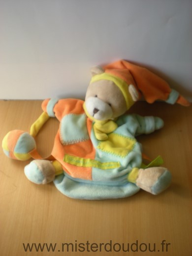 Doudou et compagnie Ours Zigzag bleu orange jaune - Très bon état