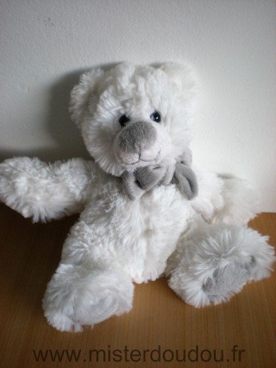 Enesco Ours Blanc echarpe grise et gris sous les pattes - Très bon état