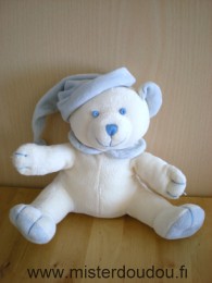 Jollybaby Ours Blanc bonnet bleu col bleu - Très bon état