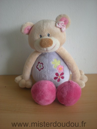 Jollymex Ours Mauve rose fleurs - Très bon état