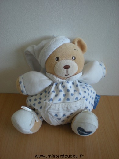 Ours Blanc avec petits coeurs bleus Kaloo