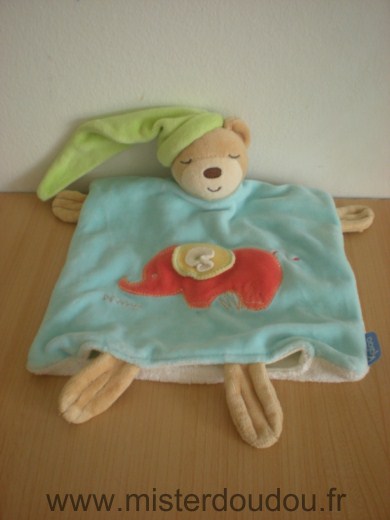 Ours Bleu bonnet vert avec elephant rouge Kaloo