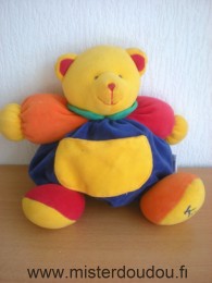 Ours Bleu rouge orange jaune col vert poche jaune Kaloo