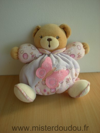 Kaloo Ours Lilirose rose mauve fleurs papillon - Très bon état