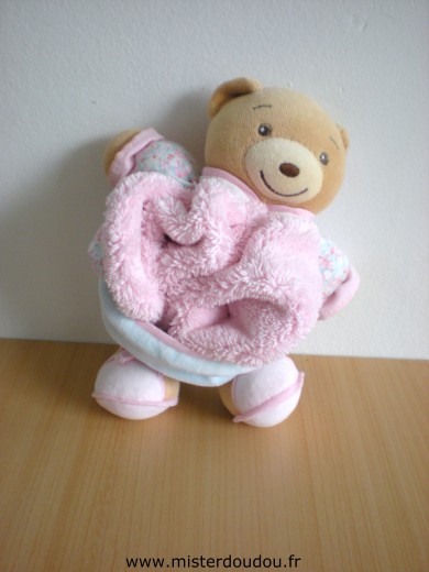 Kaloo Ours Rose bleu motifs fleurs - Très bon état
