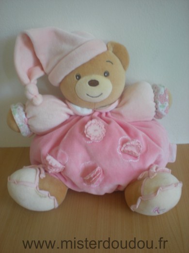 Kaloo Ours Rose bonnet rose fleurs - Très bon état