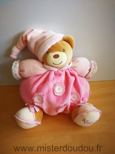 Kaloo Ours Rose bonnet rose fleurs - Très bon état