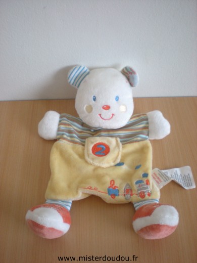 Kiabi baby Ours Jaune orange blanc avec un petit train brodé - Très bon état