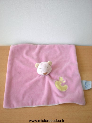 King bear Ours Rose blanc avec lune et etoiles jaunes brodés - Très bon état